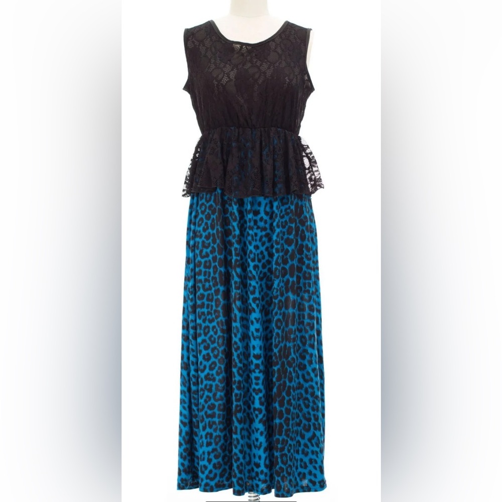 Animal & Lace Ankle Dresses Blue